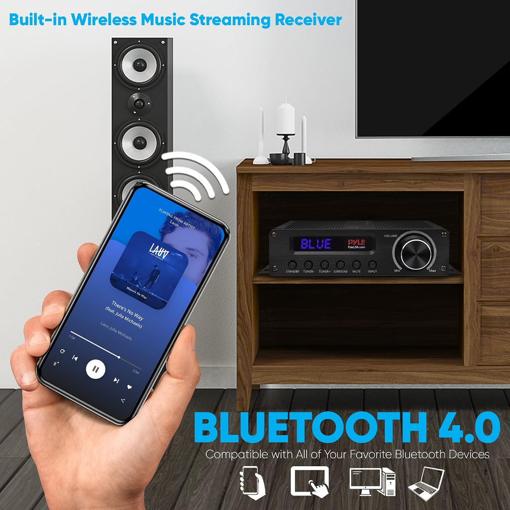 Pyle Wireless Bluetooth Home Audio Amplifier - 100W 5.1 Channel Home Theater Receiver, Surround Sound w/ HI Def In