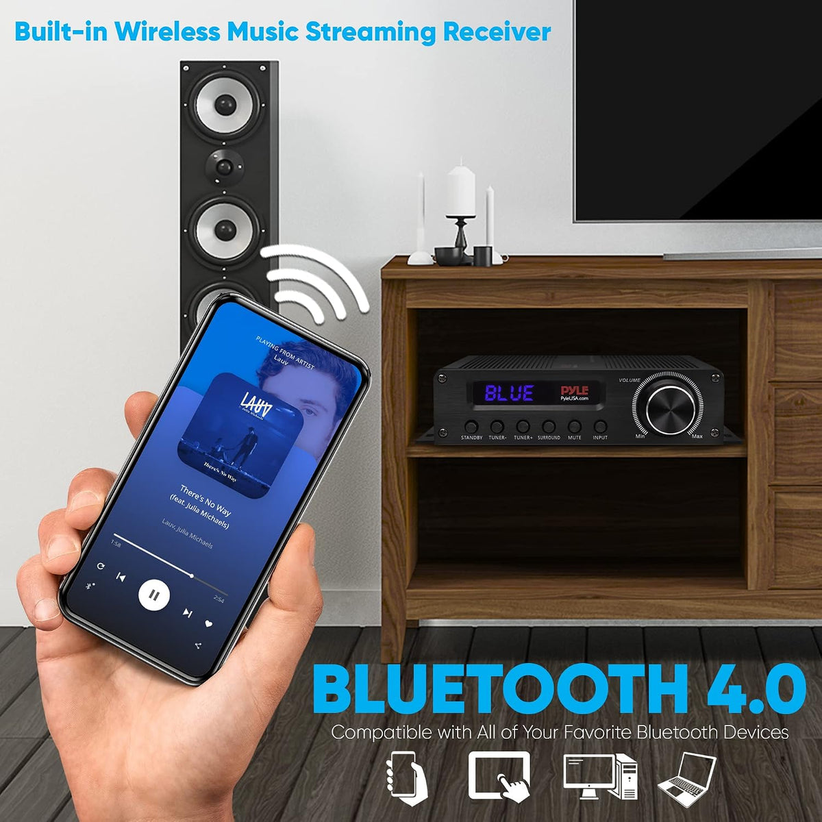 Pyle Wireless Bluetooth Home Audio Amplifier - 100W 5.1 Channel Home Theater Receiver, Surround Sound w/ HI Def In