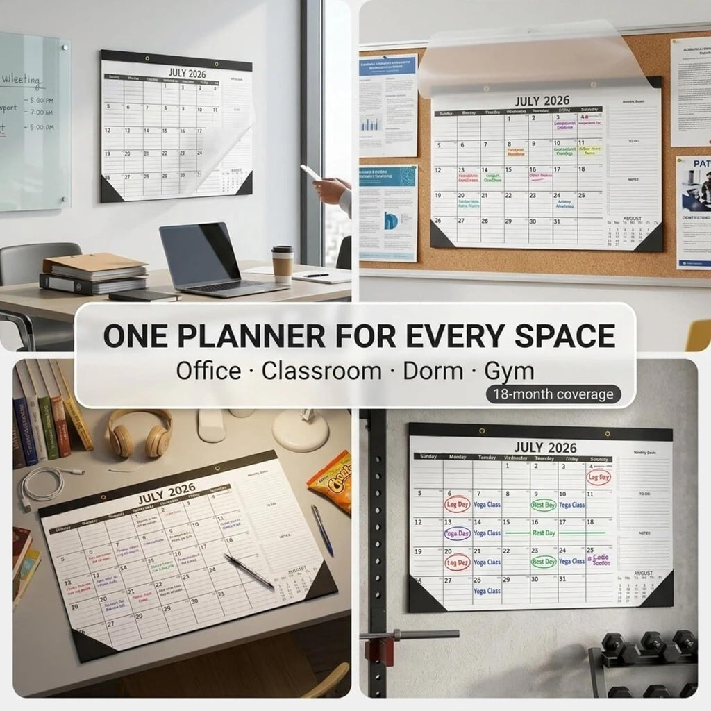 Versatile Desk Calendar 2026-2027 - 18 Month Wall & Desktop Planner (July 2026 - Dec 2027), 17" x 12" Large Monthly