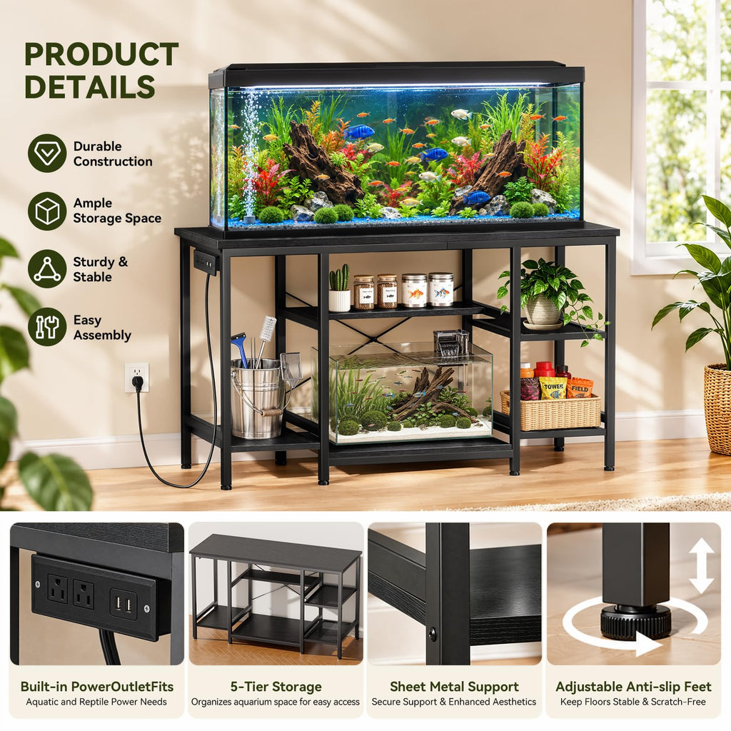 55-75 Gallon Fish Tank Stand with Power Outlet, Black