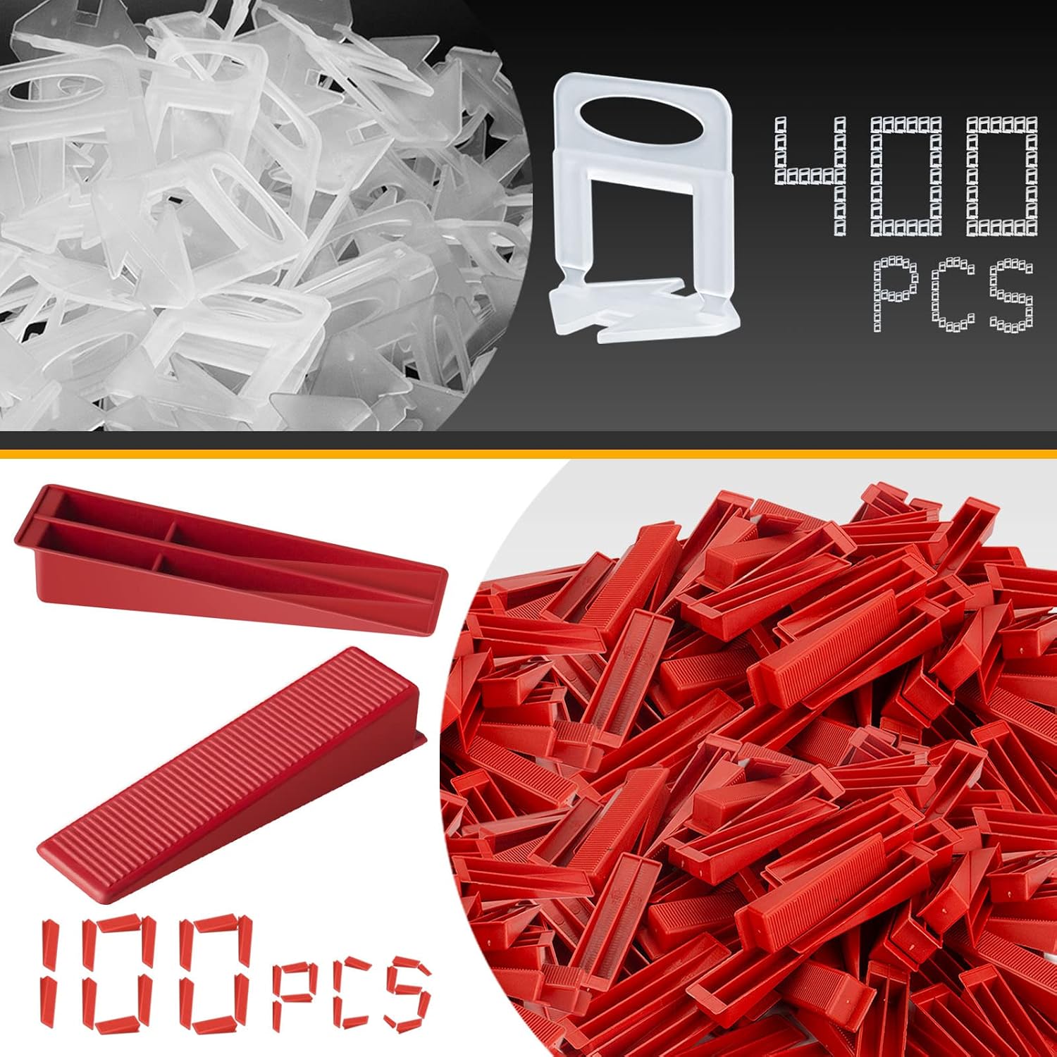 Tile Leveling System 400-Piece Tile Leveling Spacer Clips and 100-Piece Reusable Wedges Tile Leveler Tool Set for