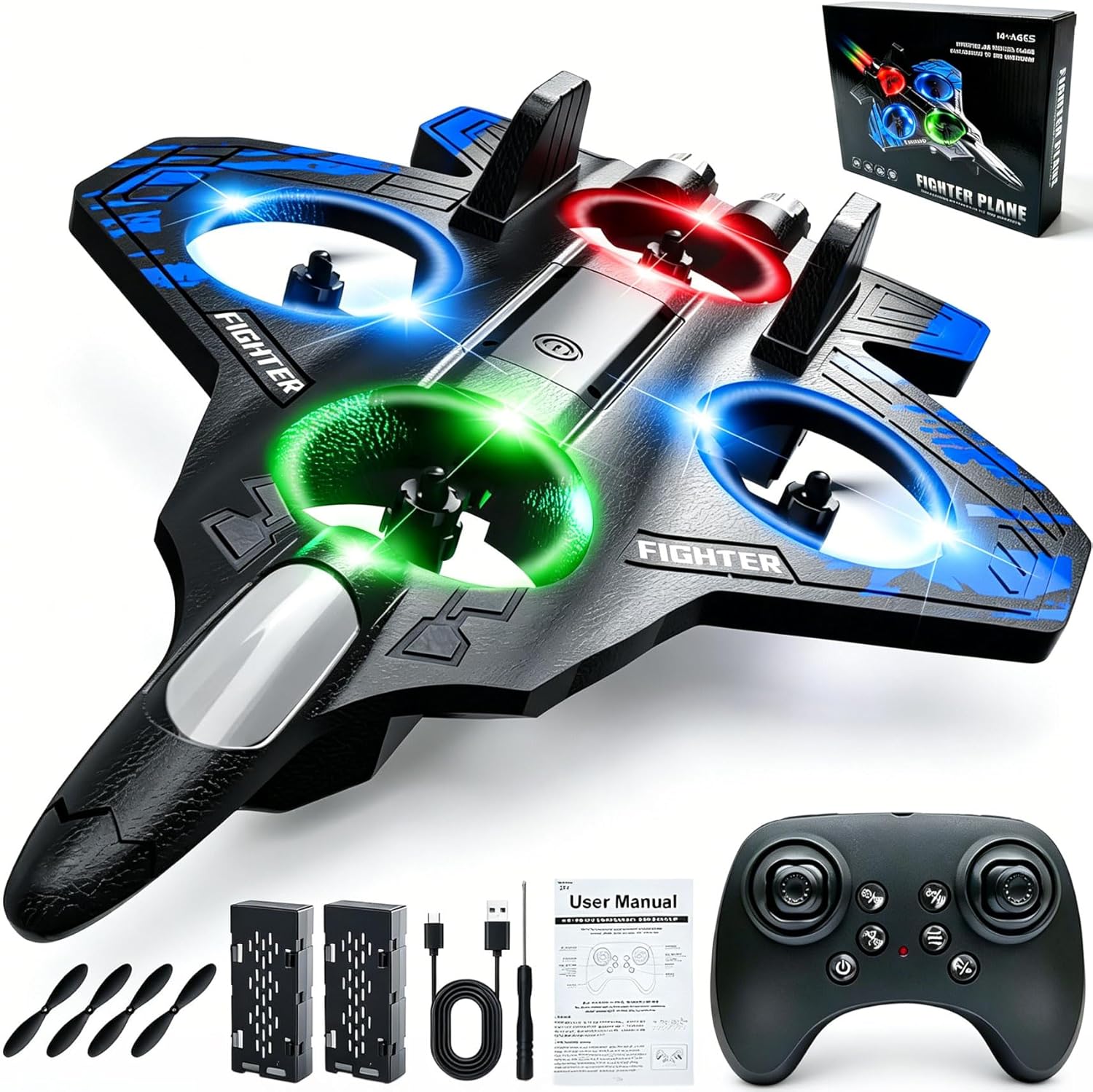 RC Plane, Foam Remote Control Airplane for Hobbyists Pilots Beginners | 2.4GHz RC Airplane Fighter Jet Drone with LED