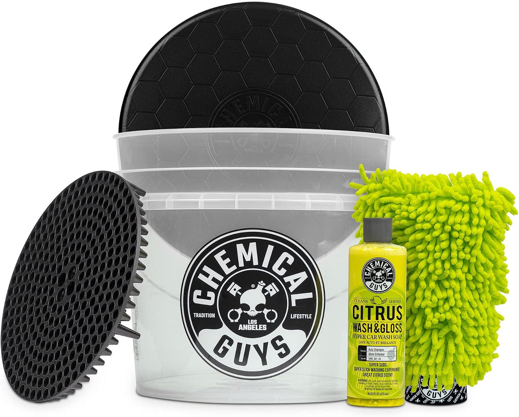 Ultimate Car Wash Bucket Kit, Dirt Trap, Mitt, Soap & Lid | Grit guard sinks debris to the bottom so it stays off