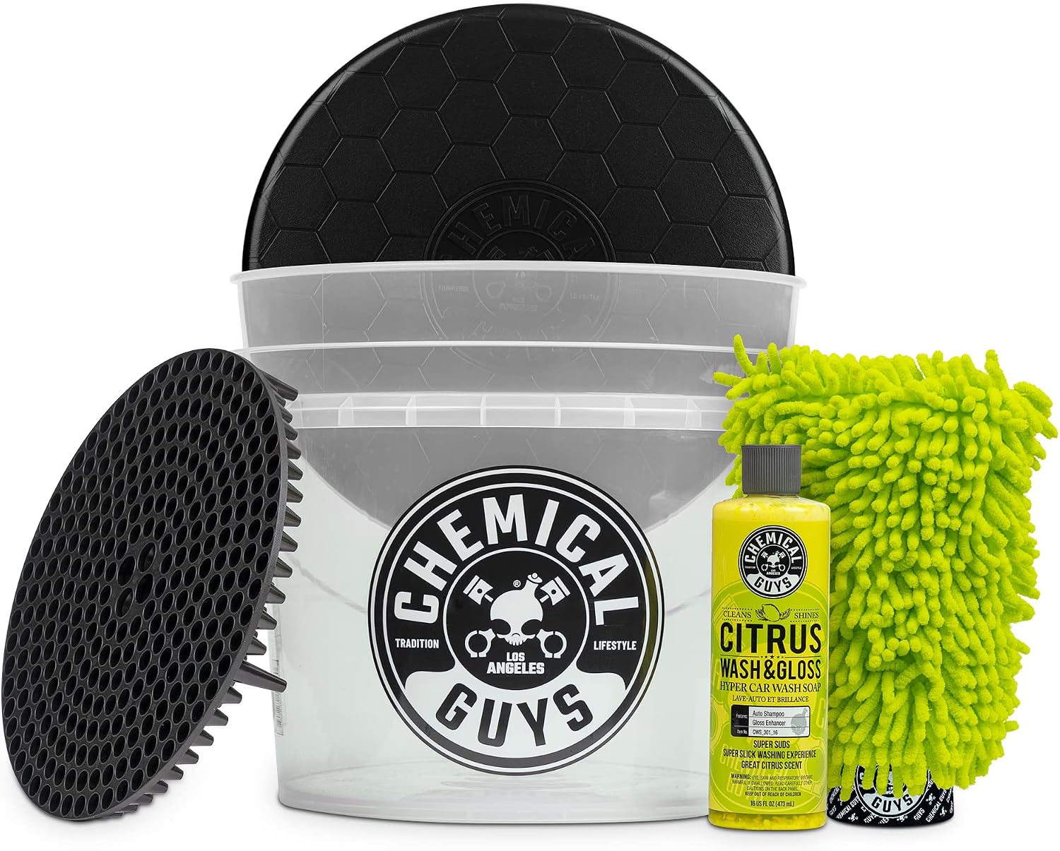 Ultimate Car Wash Bucket Kit, Dirt Trap, Mitt, Soap & Lid | Grit guard sinks debris to the bottom so it stays off