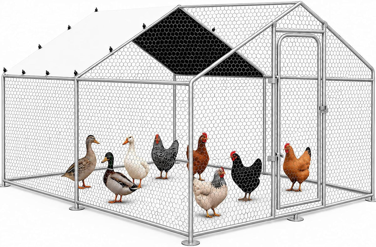 10x10x6.5 FT Metal Chicken Coop, Large Chicken Run with Cover