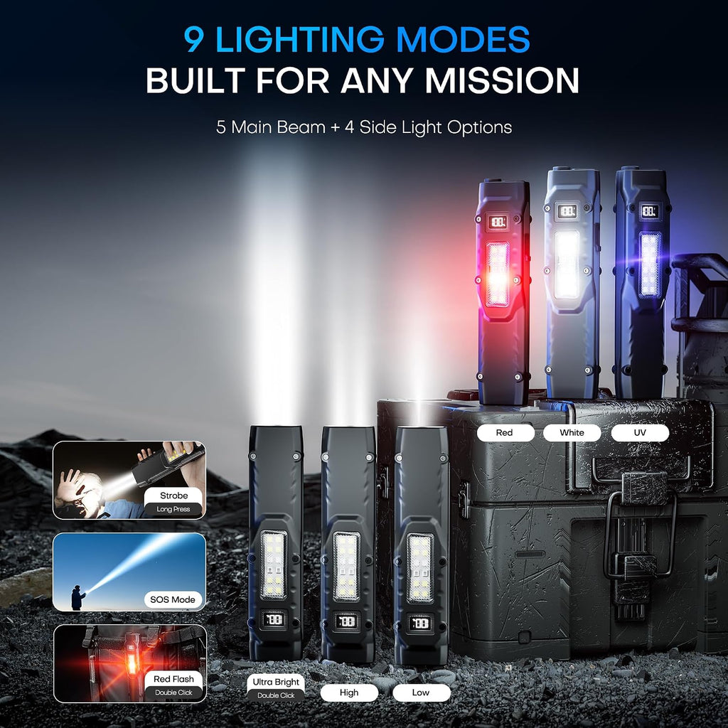EDC Tactical Flashlight, Flat Flashlights Rechargeable,Dual-Switches LED Small Flashlight with Digital