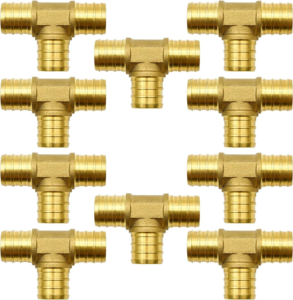 10 Pack 3/4" PEX Fittings, Brass Tee Fittings
