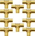 10 Pack 3/4" PEX Fittings, Brass Tee Fittings