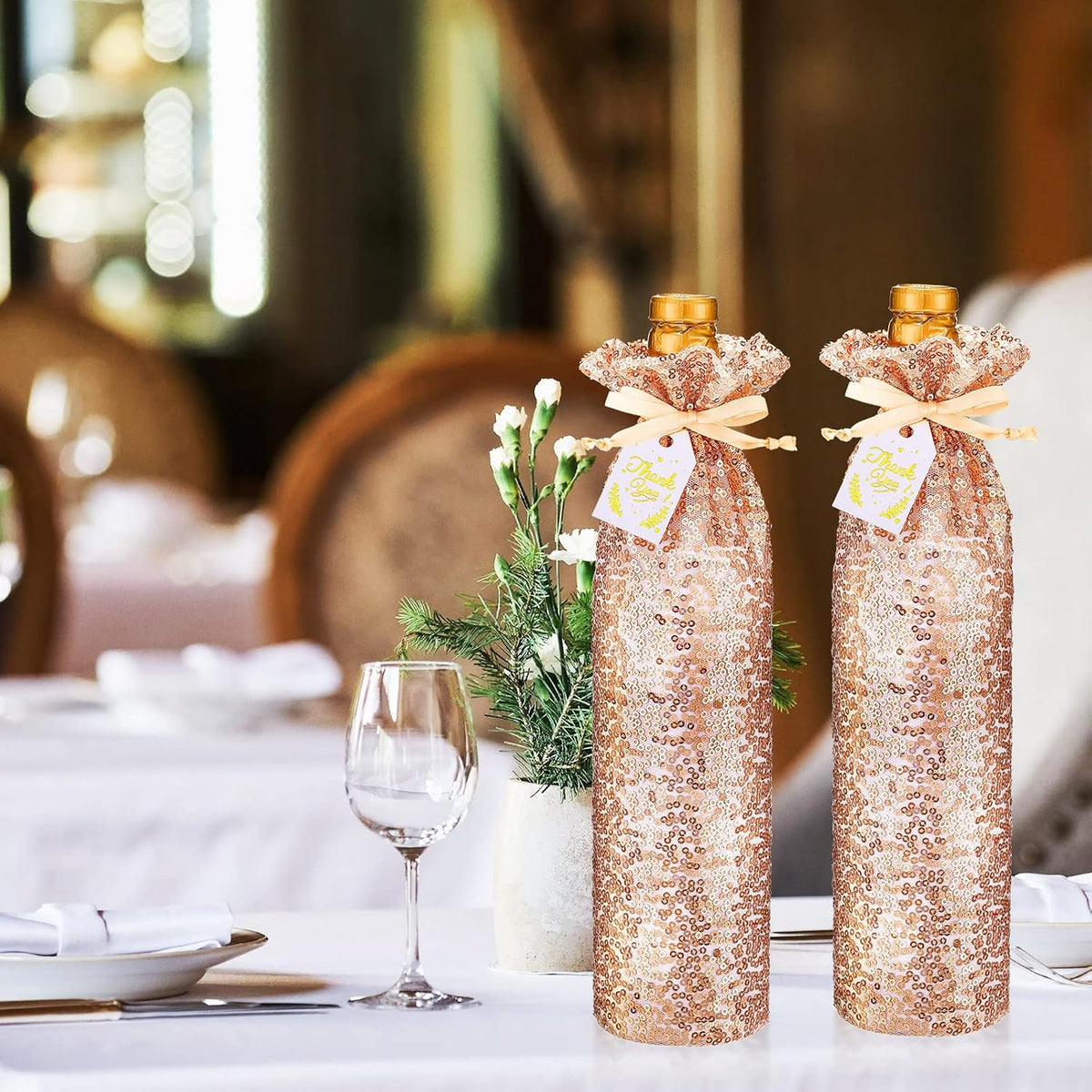 12 Pcs Rose Gold Satin Wine Gift Bags, Gift Giving