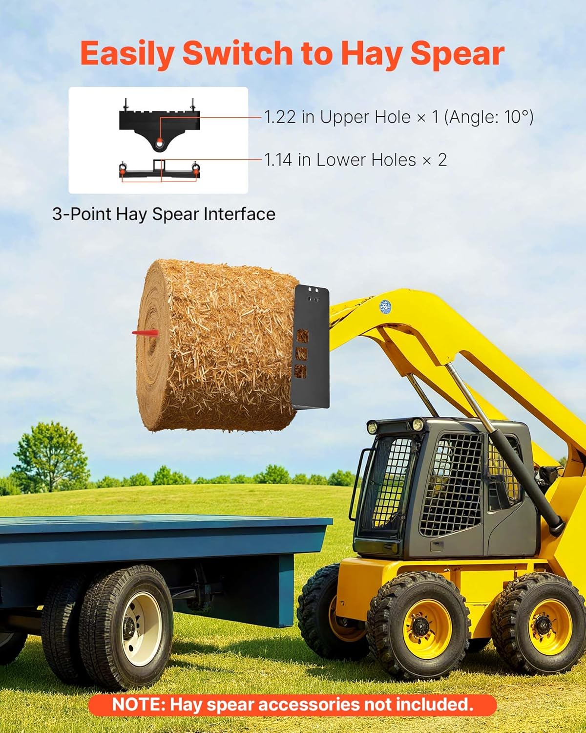 Skid Steer Pallet Frame, 4000 lbs Rated Load Capacity, 45-inch Pallet Fork Frame Attachments with 2-inch Hitch