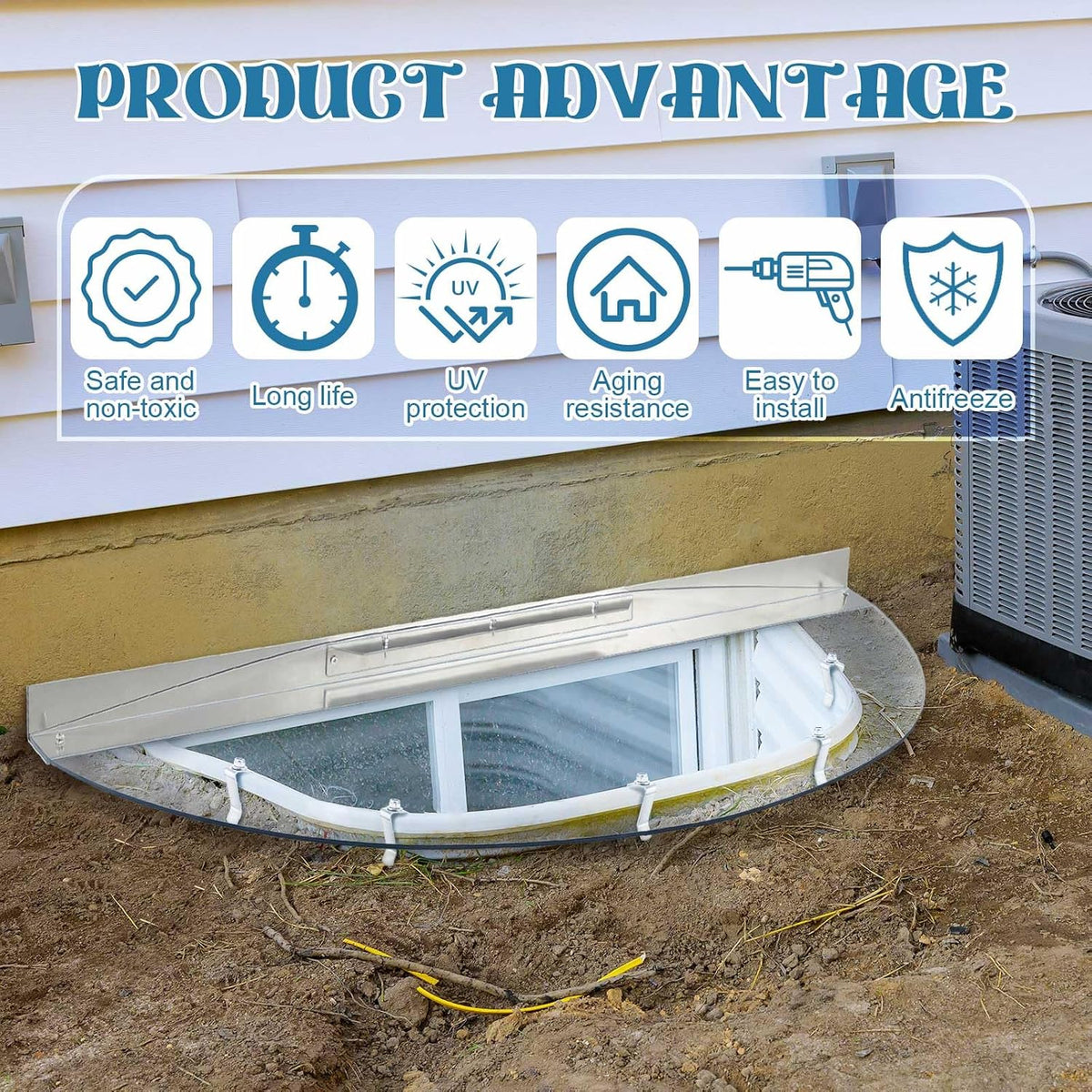 39" W x 16" L Sloped Heavy Duty Egress Window Well Covers with Rust-Free Aluminum Bracing UV Resistant Clear