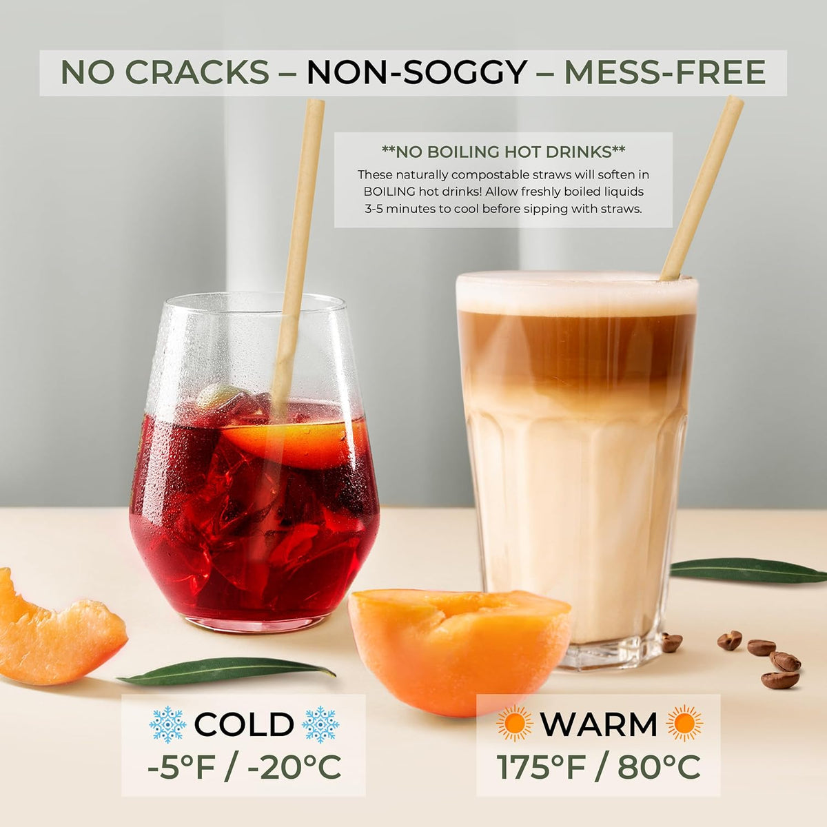 Biodegradable Sugarcane Disposable Straws, Plastic-Free, 150 Count
