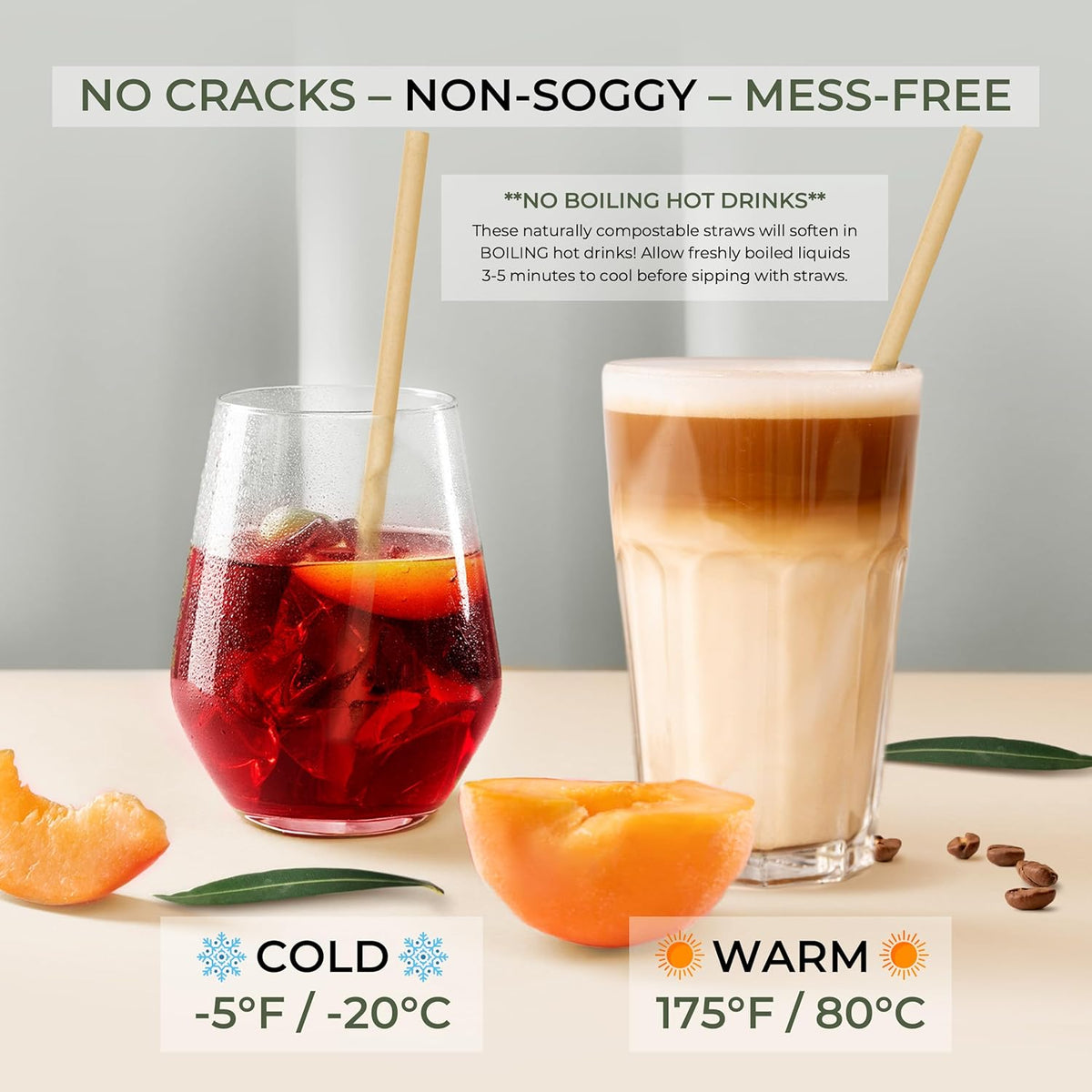 Biodegradable Sugarcane Disposable Straws, Plastic-Free, 150 Count