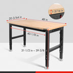48" Adjustable Workbench, Rubber Wood Top, 2000 LBS Capacity