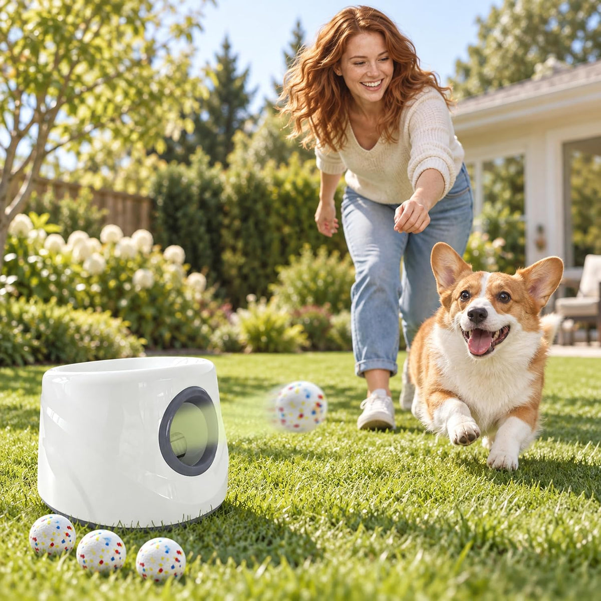 Automatic Ball Launcher for Dogs ，The Upgraded Premium Ball Thrower Adjustable Distance 20-45ft Including 6 PCS