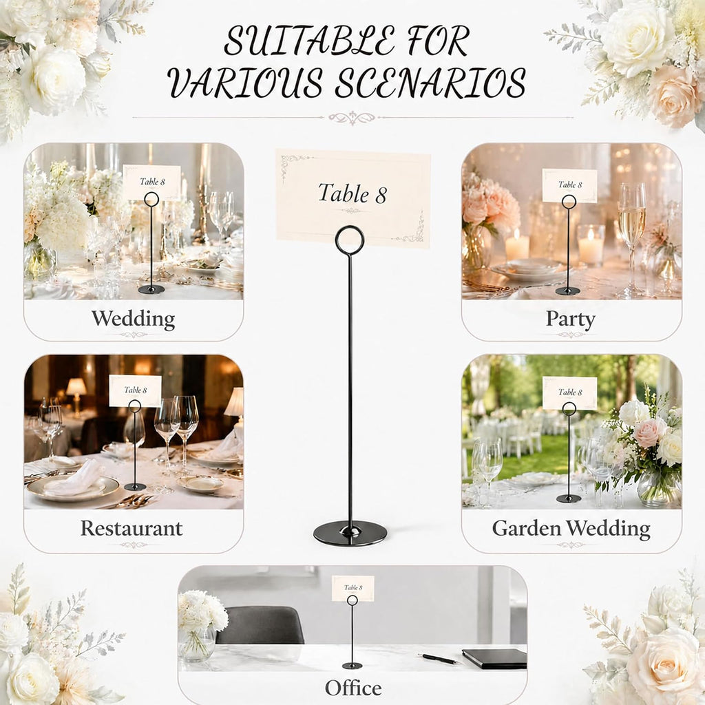 16PK Table Number Holders Place Card Holders 12 Inch Table Card Holders Steel Card Holders for Photos, Food Signs