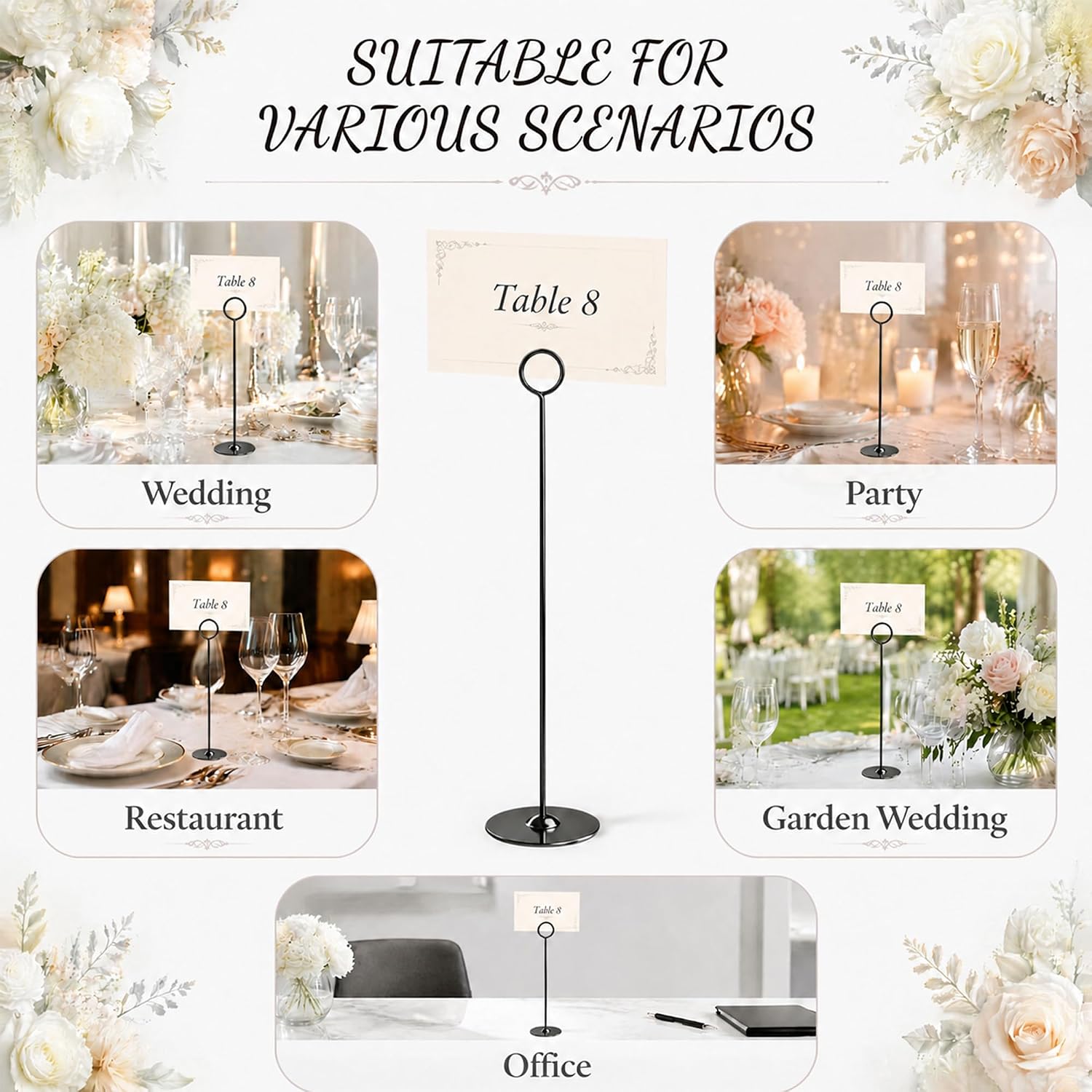 16PK Table Number Holders Place Card Holders 12 Inch Table Card Holders Steel Card Holders for Photos, Food Signs