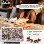 Twidec/80PCS 1/4"-20 Threaded Inserts for Wood Furniture Screw-in Nut Wood Inserts Bolt Assortment Kit with M6 Hex Wrench (1/4"-20 x15mm) N-059