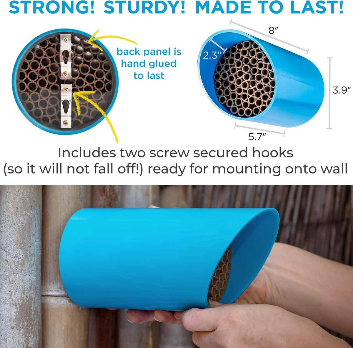 Color Splash Mason Bee House - Vibrant & Strong Waterproof Bee Hotel & Insect Habitat - Mason Bee Tubes Filled Bee