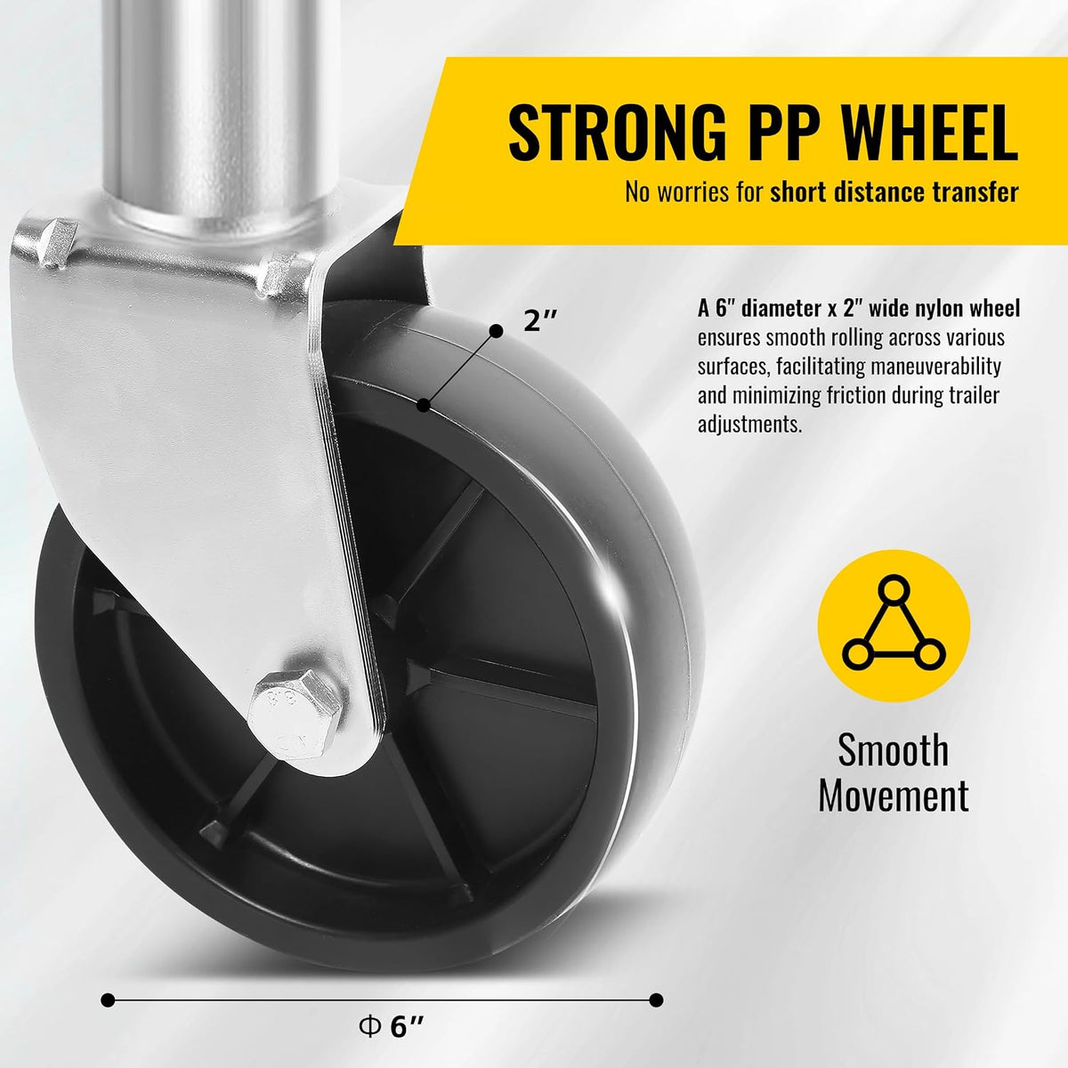 10" Lift Swing Back Trailer Jack - 1,000 lb Capacity Heavy Duty Bolt-On Trailer Tongue Jack with 6" Smooth-Rolling