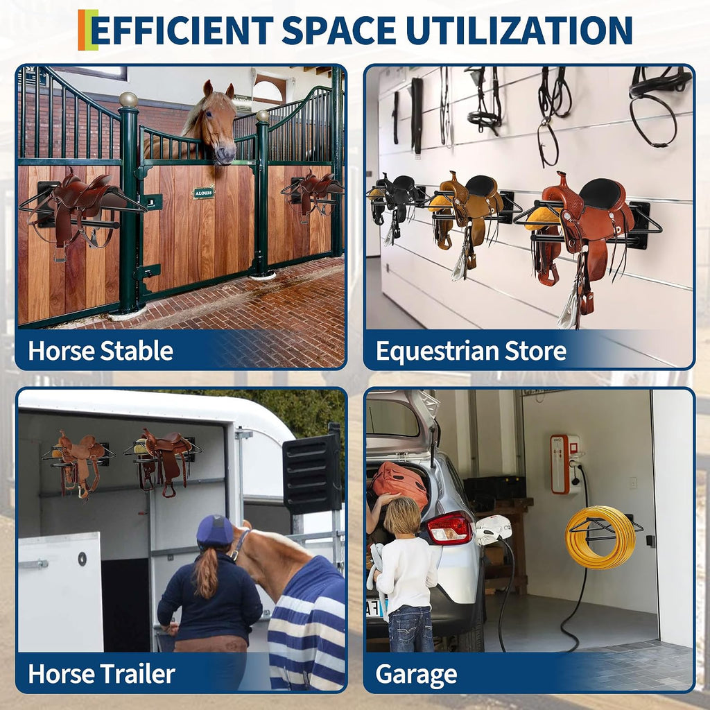 6 Pack Wall Mounted Saddle Rack with Double Pad Bar Heavy Duty Carbon Steel Saddle Stand for English & Western