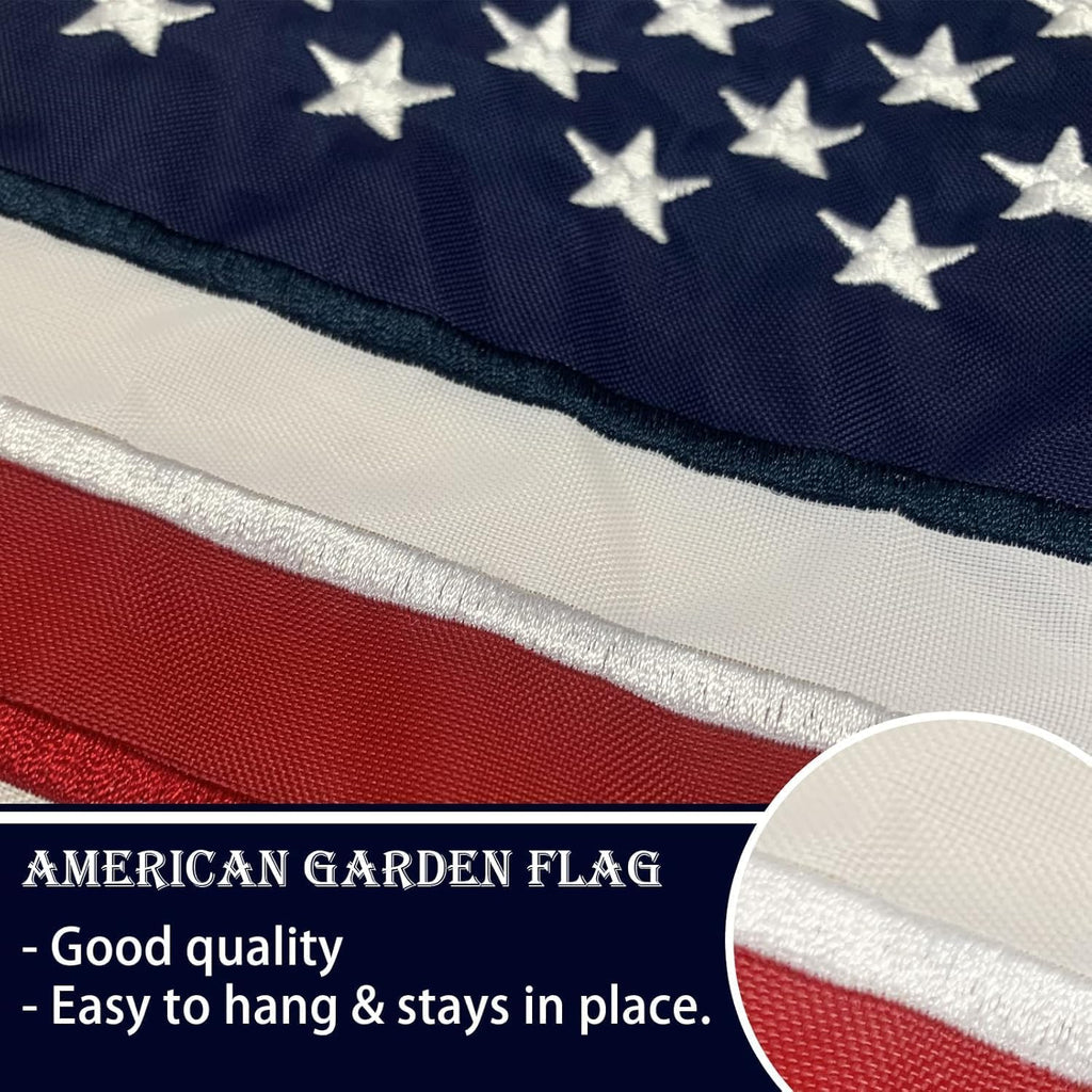 Embroidered American Garden Flag with Stand Holder, 12x18 inch American USA Garden Flag for Outside Yard Heavy Duty