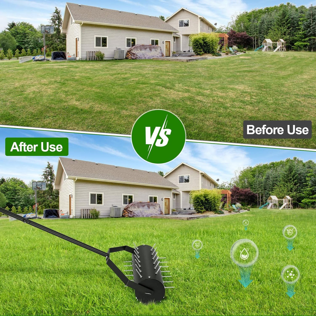 18-inch Rolling Lawn Aerator Tool, Handle Spike Aerator, Manual Rolling Aerator Lawn