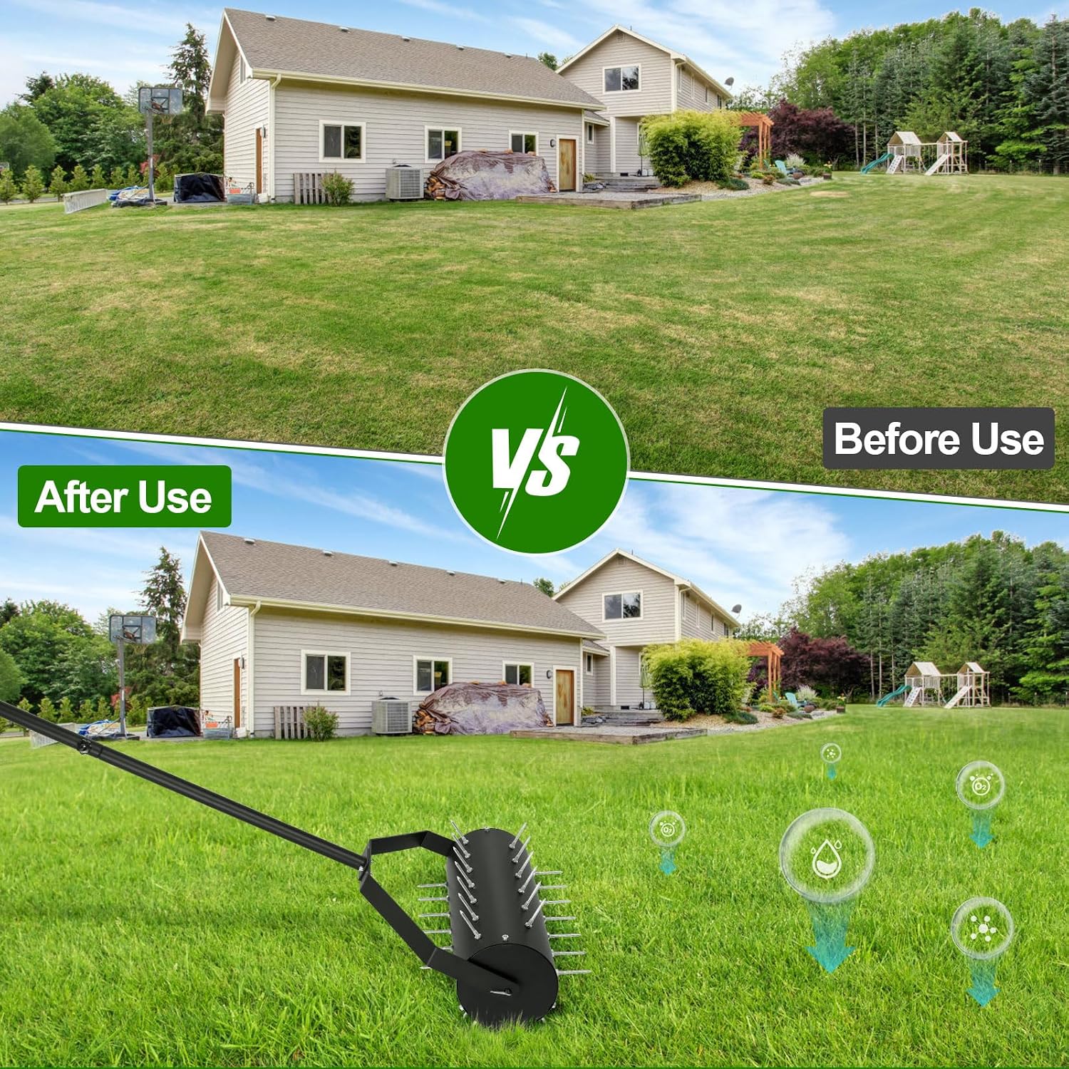 18-inch Rolling Lawn Aerator Tool, Handle Spike Aerator, Manual Rolling Aerator Lawn