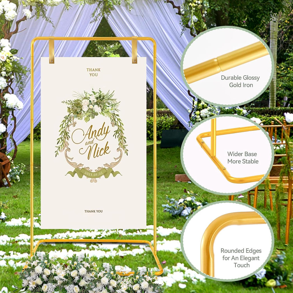 Welcome Sign Holder Gold Wedding Easel Stand with 4 Leather Straps | Sign Rack Heavy Duty Easel For Harvest Halloween