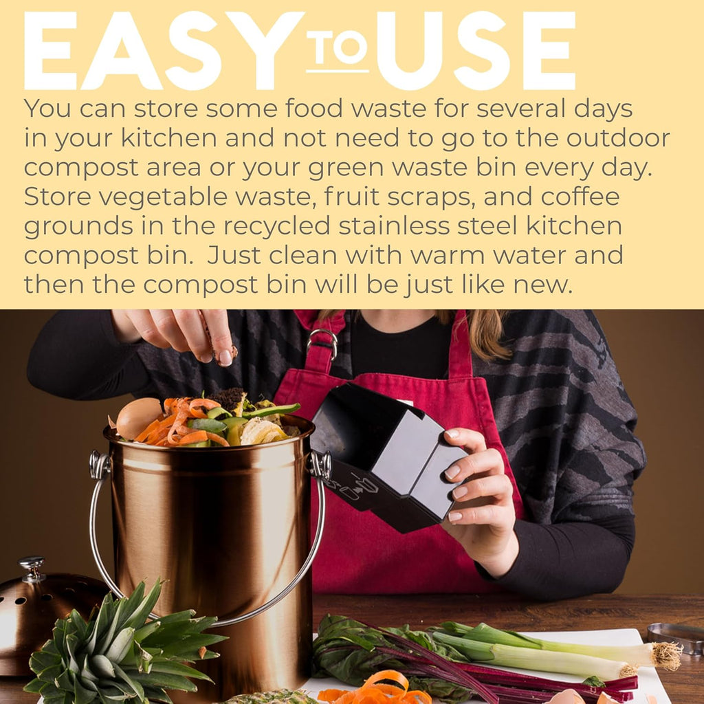 Kitchen Compost Bin for Kicthen Countertops, 1.3 Galllon - Copper