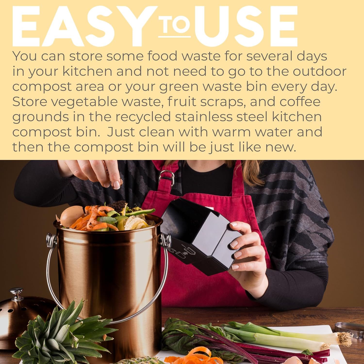 Kitchen Compost Bin for Kicthen Countertops, 1.3 Galllon - Copper