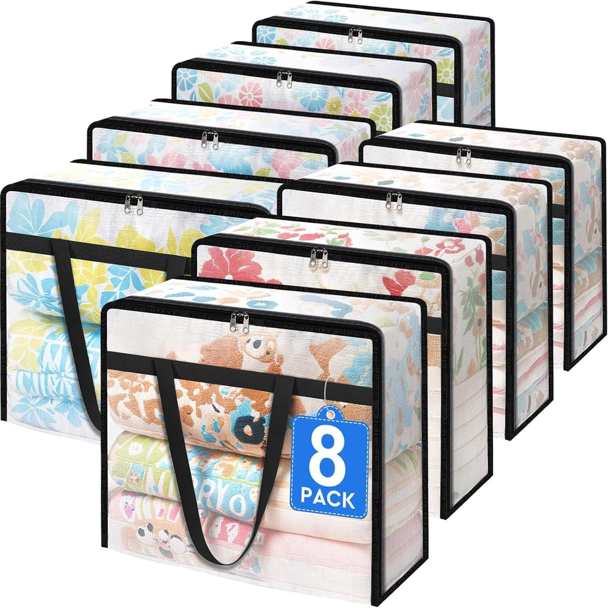 Moving Bags 60L 8PCS, Clear Clothes Storage Under Bed Storage