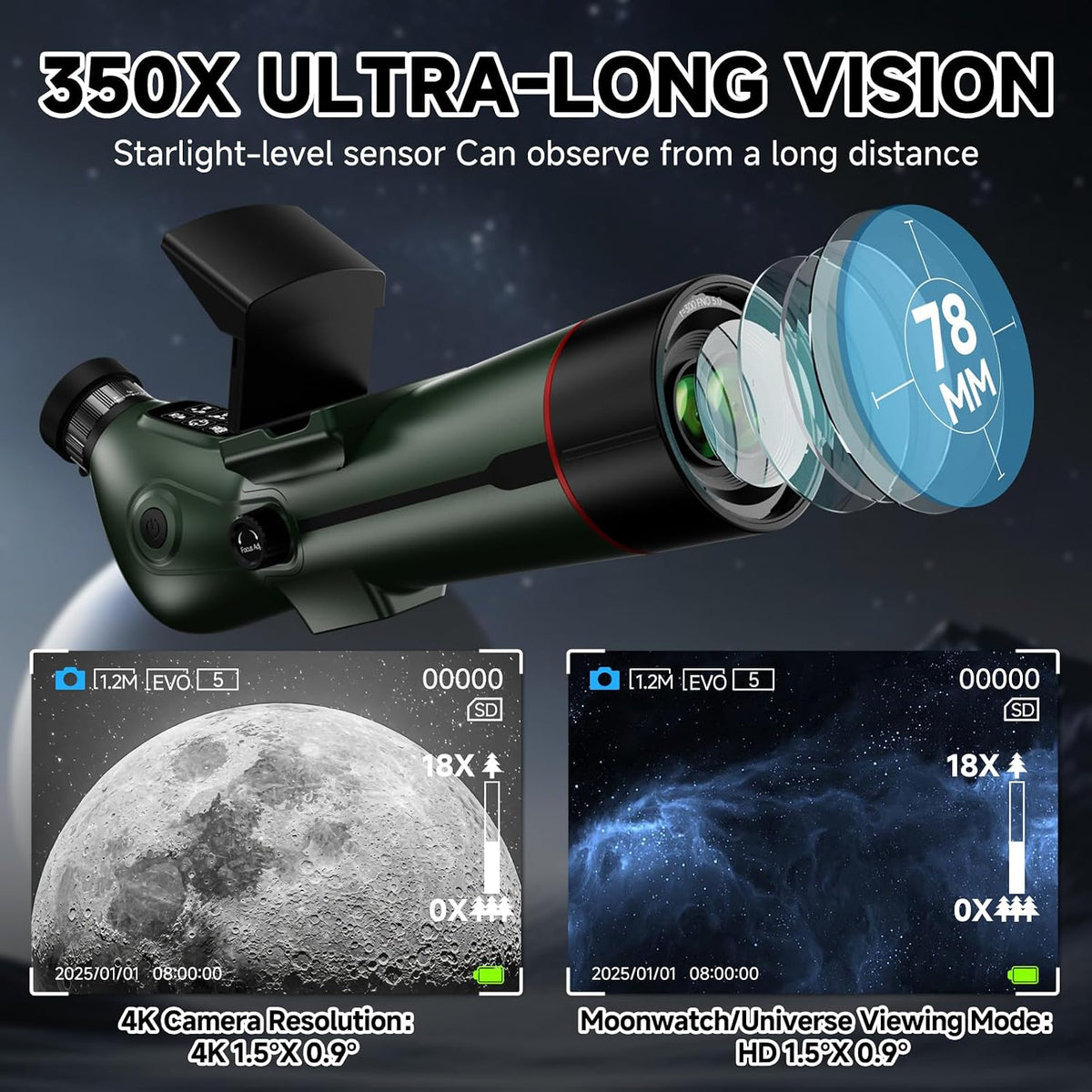 Smart Telescope, Professional Refractor Auto-focus Portable Digital Electronic Telescopes with 4K Astrophotography
