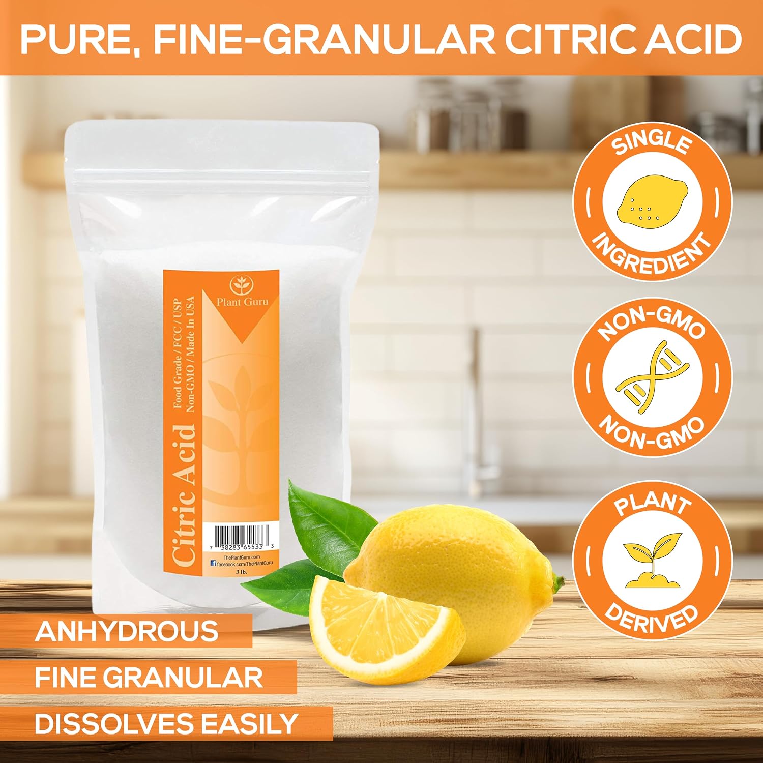 Citric Acid Powder 8 oz. 100% Pure Food Grade, Kosher, Non-GMO, for Cooking, Baking, Cleaning, Bath Bomb and Soap