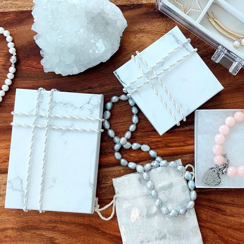 TheDisplayGuys 25 Cardboard Jewelry Gift Boxes with Inserts - Marble White