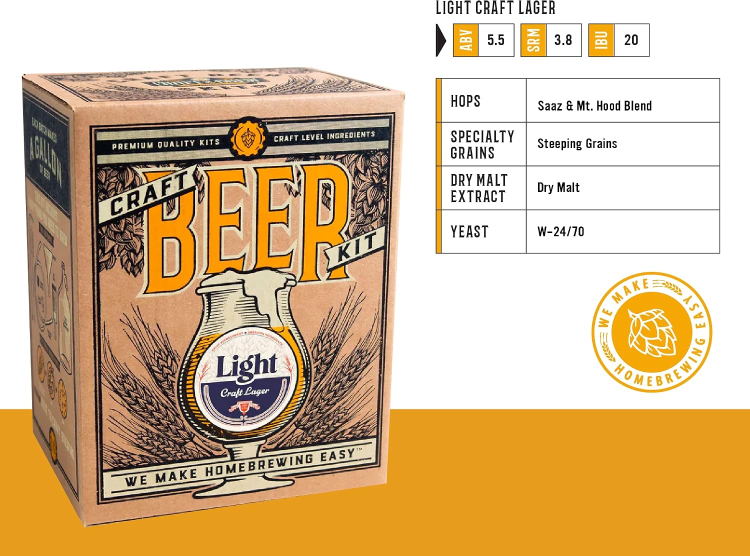 Light - Craft Lager - Beer Making Kit - Make Your Own Craft Beer - Complete Equipment and Supplies - Starter Home