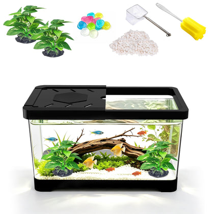 2.9 Gallon Betta Fish Tank, PC Small Fish Tank Starter Kit. Black