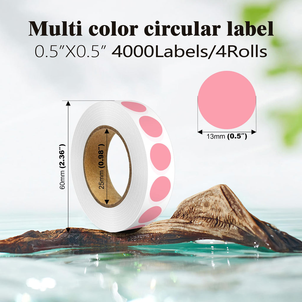4 Rolls 4000 Dot Stickers 1/2 Inch Round Color Coding Label(Pink)