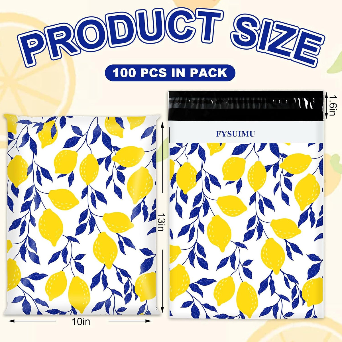 100Pcs Lemon Leaf Poly Mailer 10 x 13 Inch Summer Yellow Blue Mailing Bag Self-Sealing Plastic Packaging Envelope Bag
