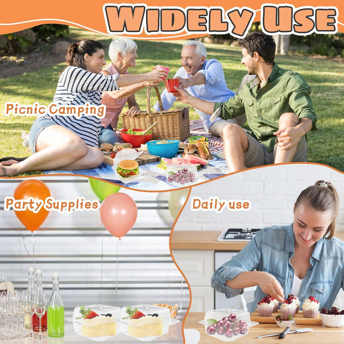 50 Pcs Clear Plastic Take Out Containers,Clear Plastic Square Hinged Food Container with Lids,Disposable Clamshell