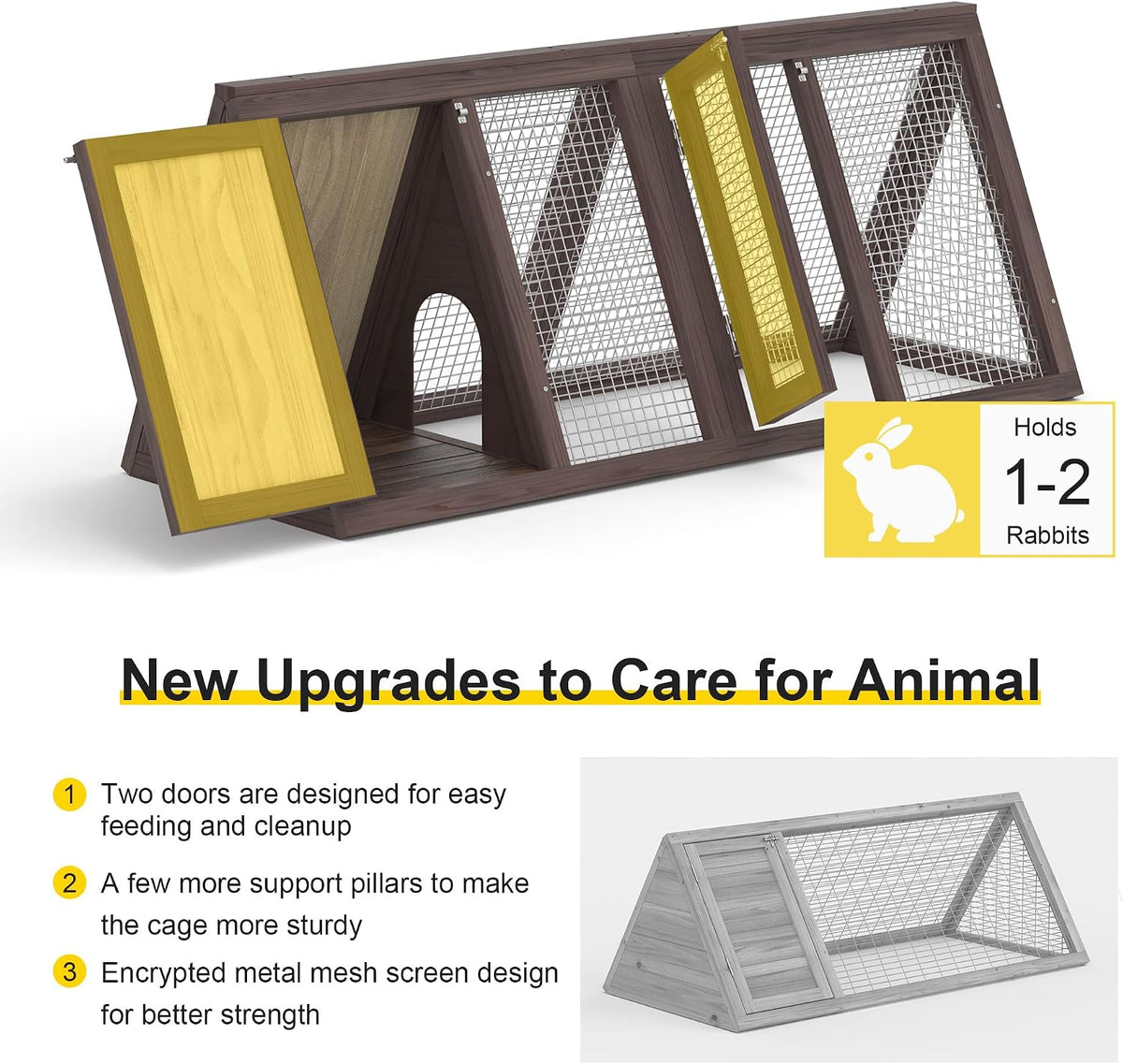 Wooden Chicken Coop Rabbit Hutch for 2 Hens, Carbonized Wood