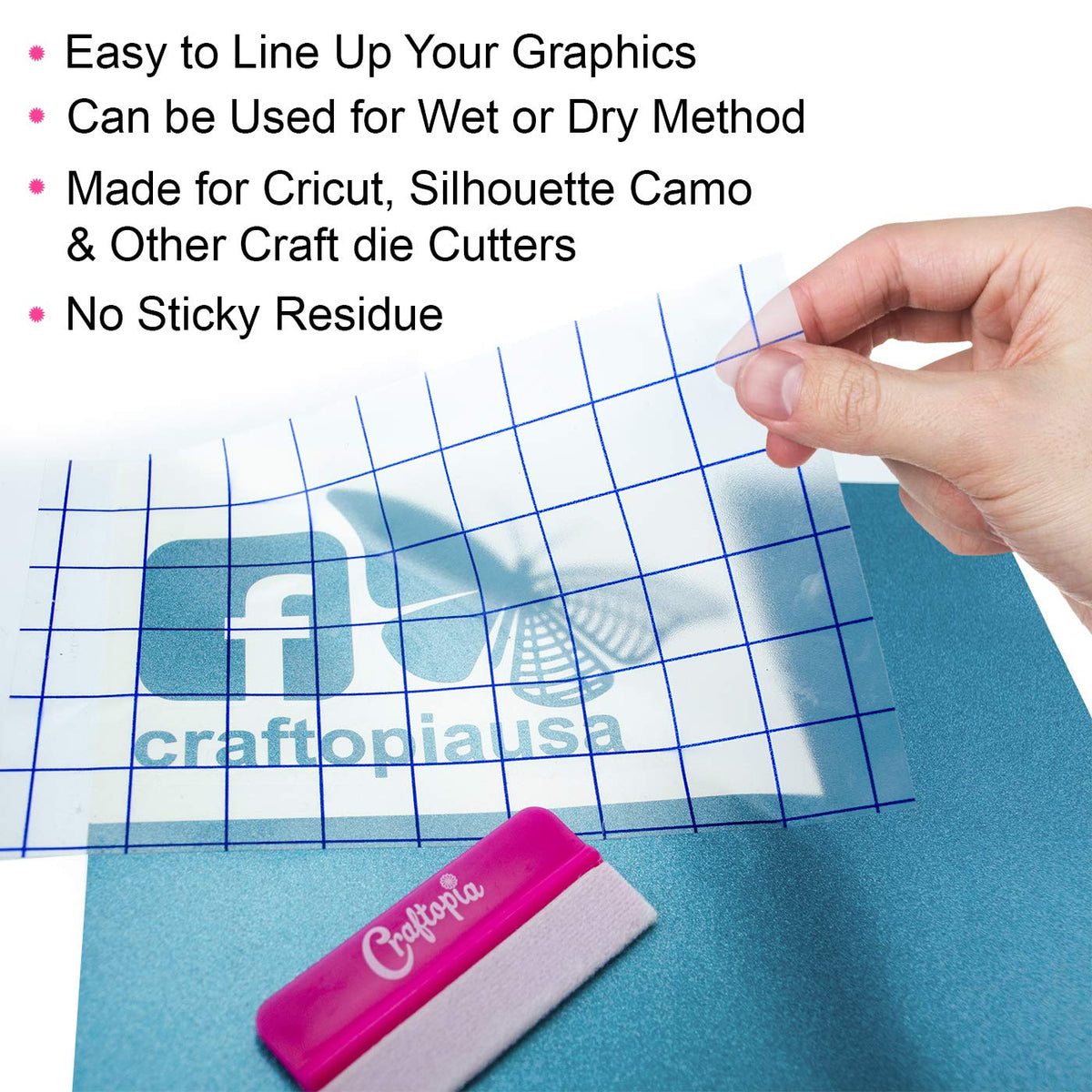 12"x12" Vinyl Transfer Tape Sheets - 5pk Clear w/Blue Gridlines