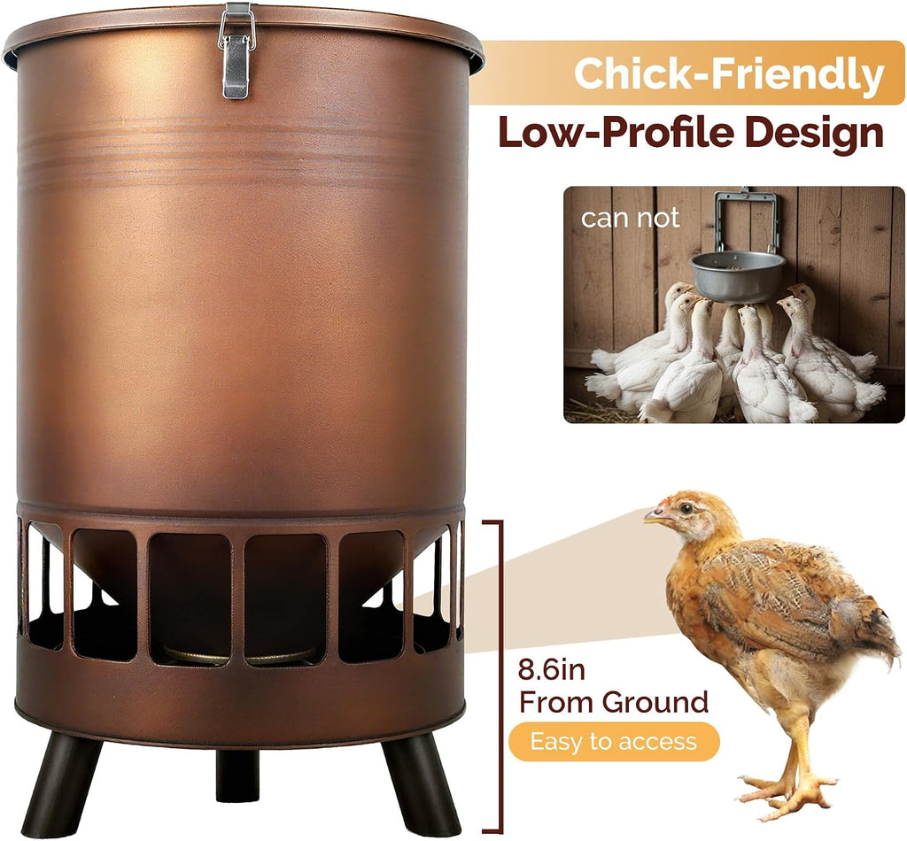 Solution4Patio 50LB No-Waste Chicken Feeder, Brown