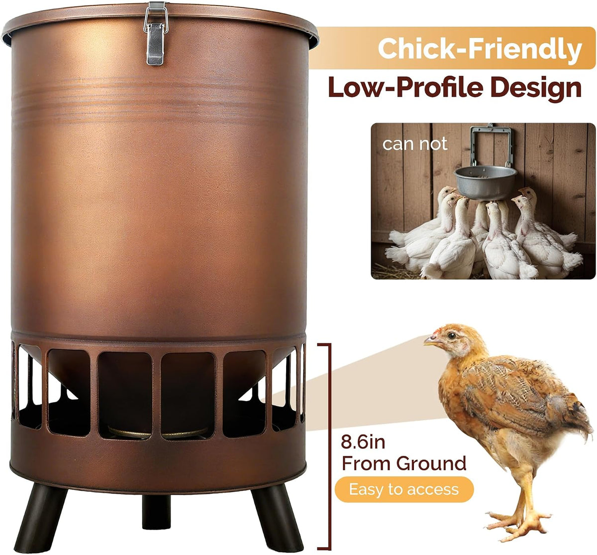 Solution4Patio 50LB No-Waste Chicken Feeder, Brown