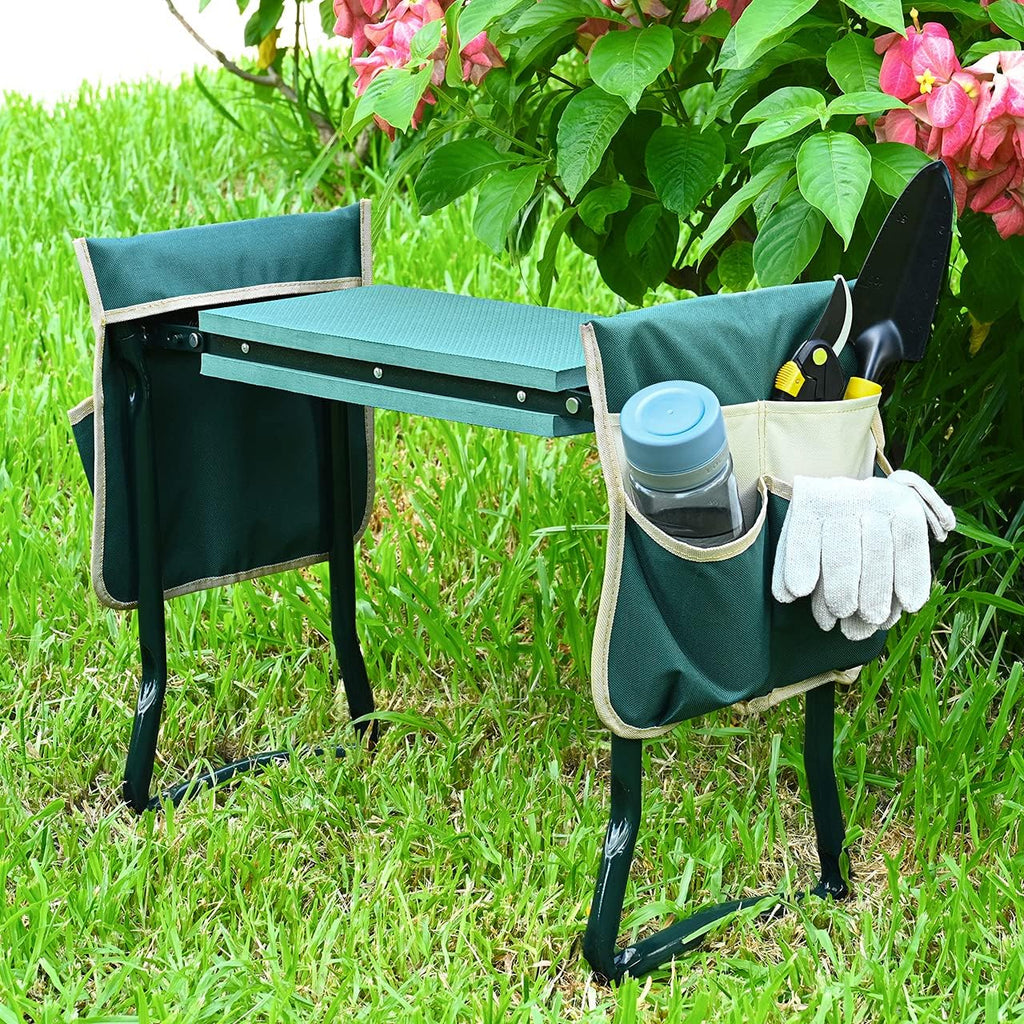 Upgraded Garden Kneeler and Seat with Thicken & Widen Soft Kneeling Pad,Heavy Duty Foldable Gardener Stool with 2