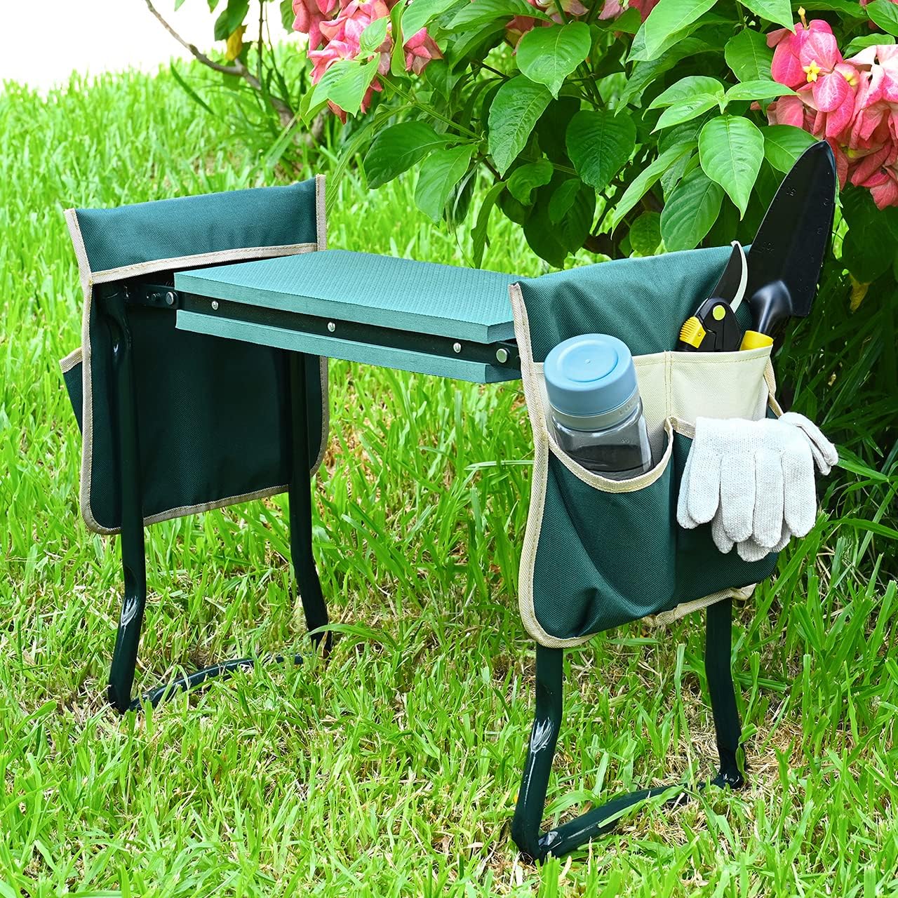 Upgraded Garden Kneeler and Seat with Thicken & Widen Soft Kneeling Pad,Heavy Duty Foldable Gardener Stool with 2