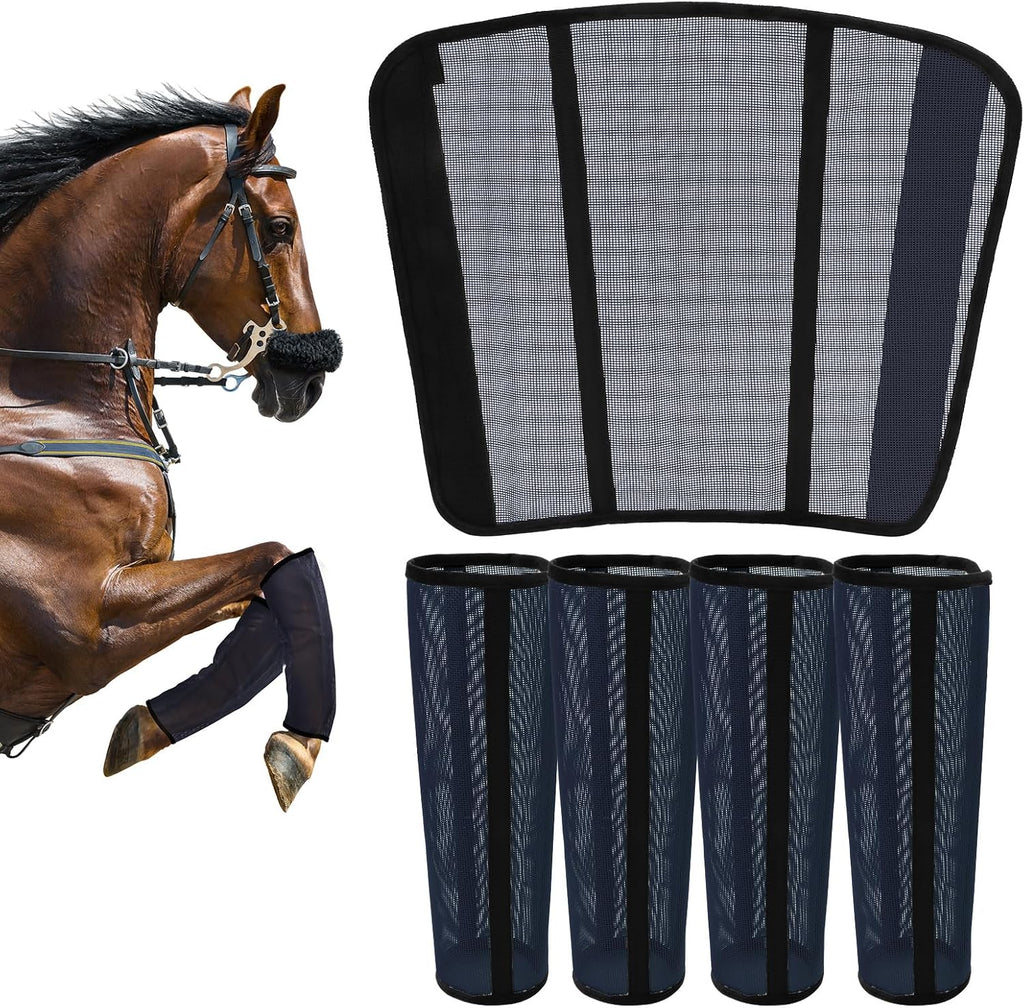 Fly Boots for Horses Set of 4 – Innovative Curved-Edge Design, Anti-Sag Stays, Breathable Mesh Leg Protection