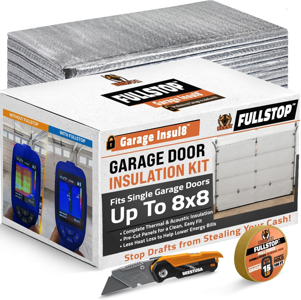 FULLSTOP Garage Door Insulation Kit - 8x8 & 8x7 ft Single Garage Door Insulation Panels - 8 Pre-Cut 24x48 Foam-Core