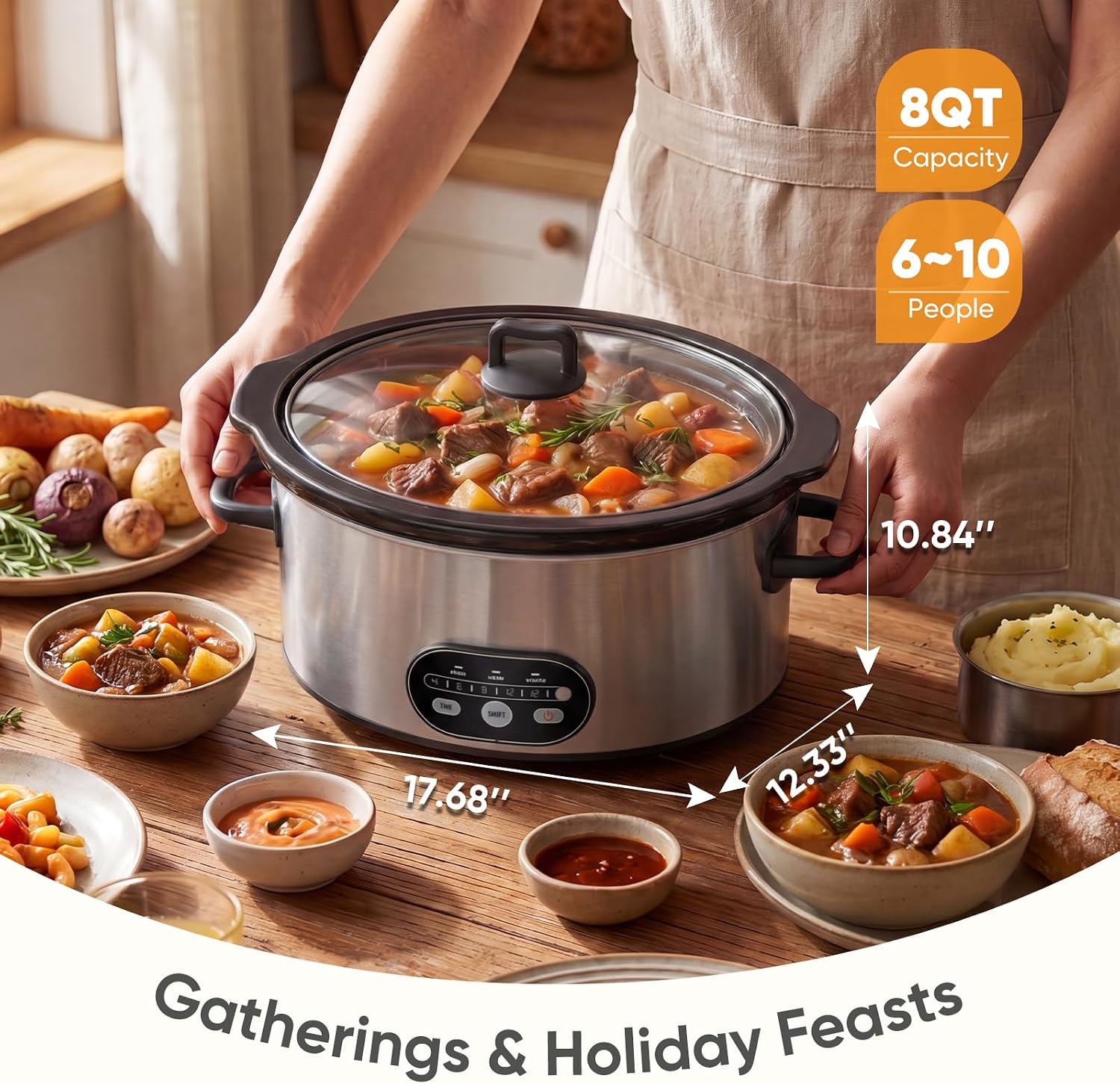 Slow Cooker 8 Quart, Large Slow Cooker, Ceramic Nonstick Coating, 3 Adjustable Temp Multi Cookers with Dishwasher