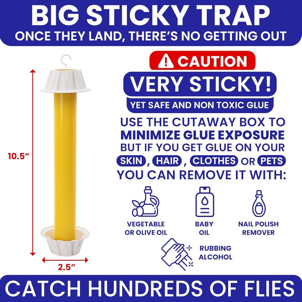 Fly Stick Sticky Fly Traps for Indoors Outdoor 4pk. Non-Toxic Super Sticky Hanging Flies Catcher Paper Tape Strips